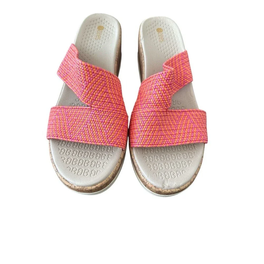 BZees Riviera Washable Wedge Slide Sandals Women's Sz 9M Paradise Pink/Orange